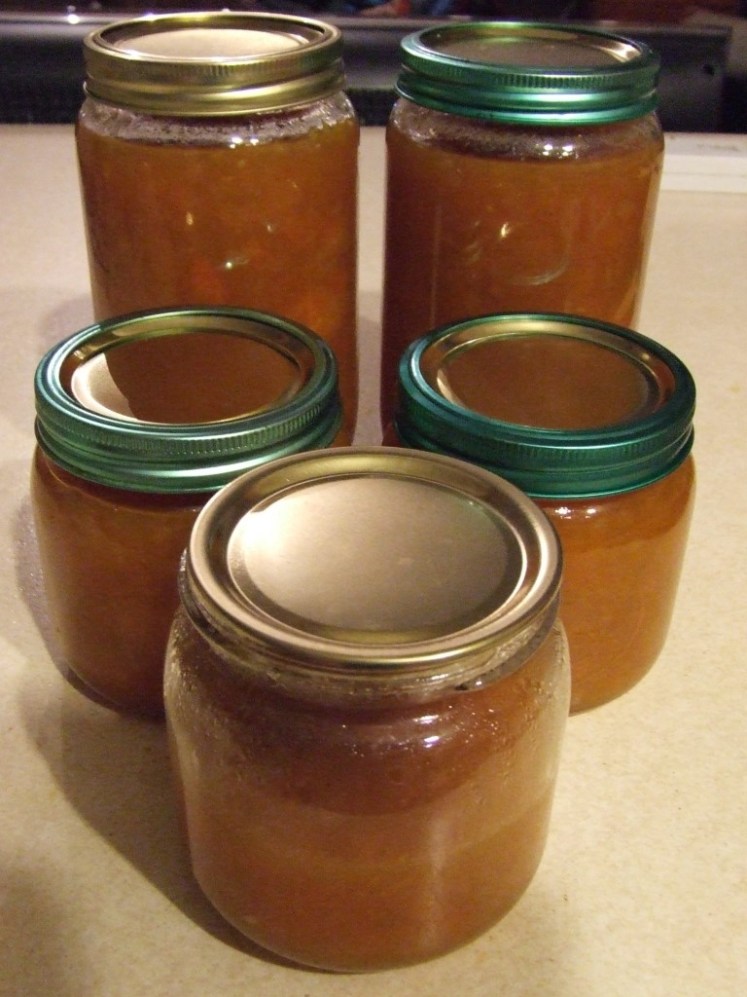 Apricot chutney in jars